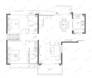 3室2厅3卫建面197平北|南户型图