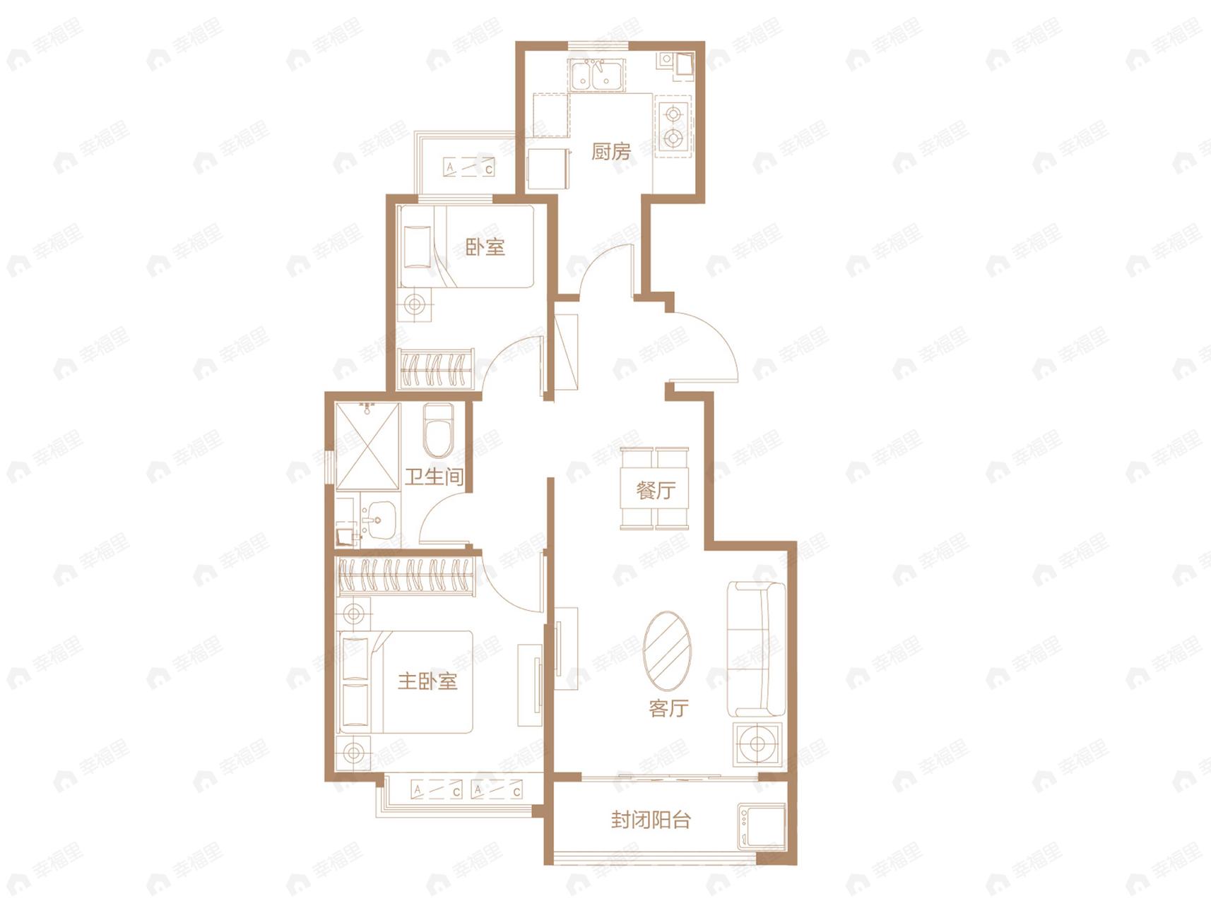 恒大上和府2室2厅1卫户型图