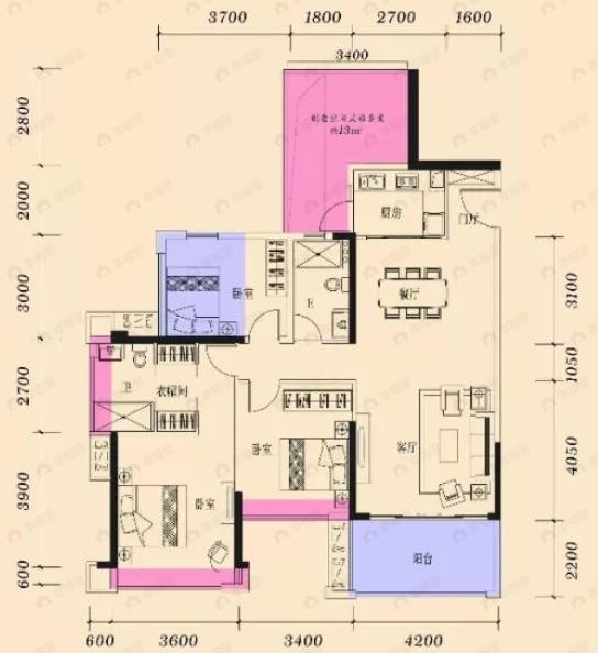 南滨花园3室2厅2卫户型图