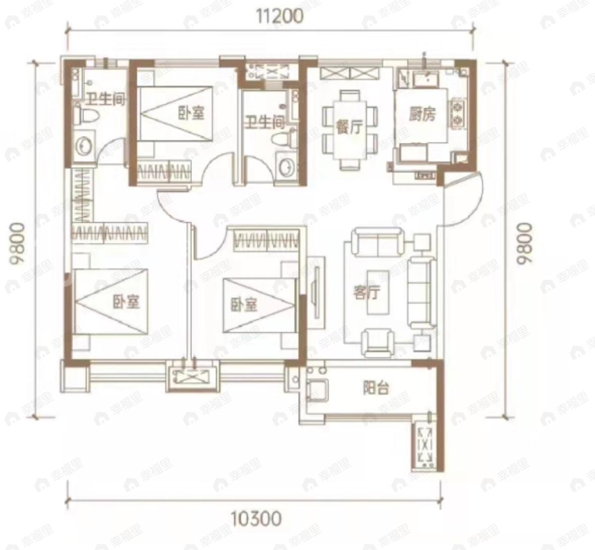 保利领秀山3室2厅2卫户型图