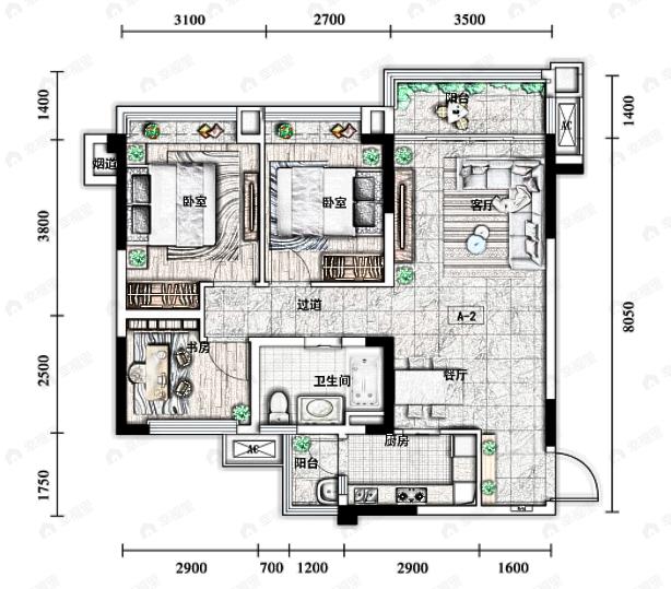 兆信北悦府3室2厅1卫户型图
