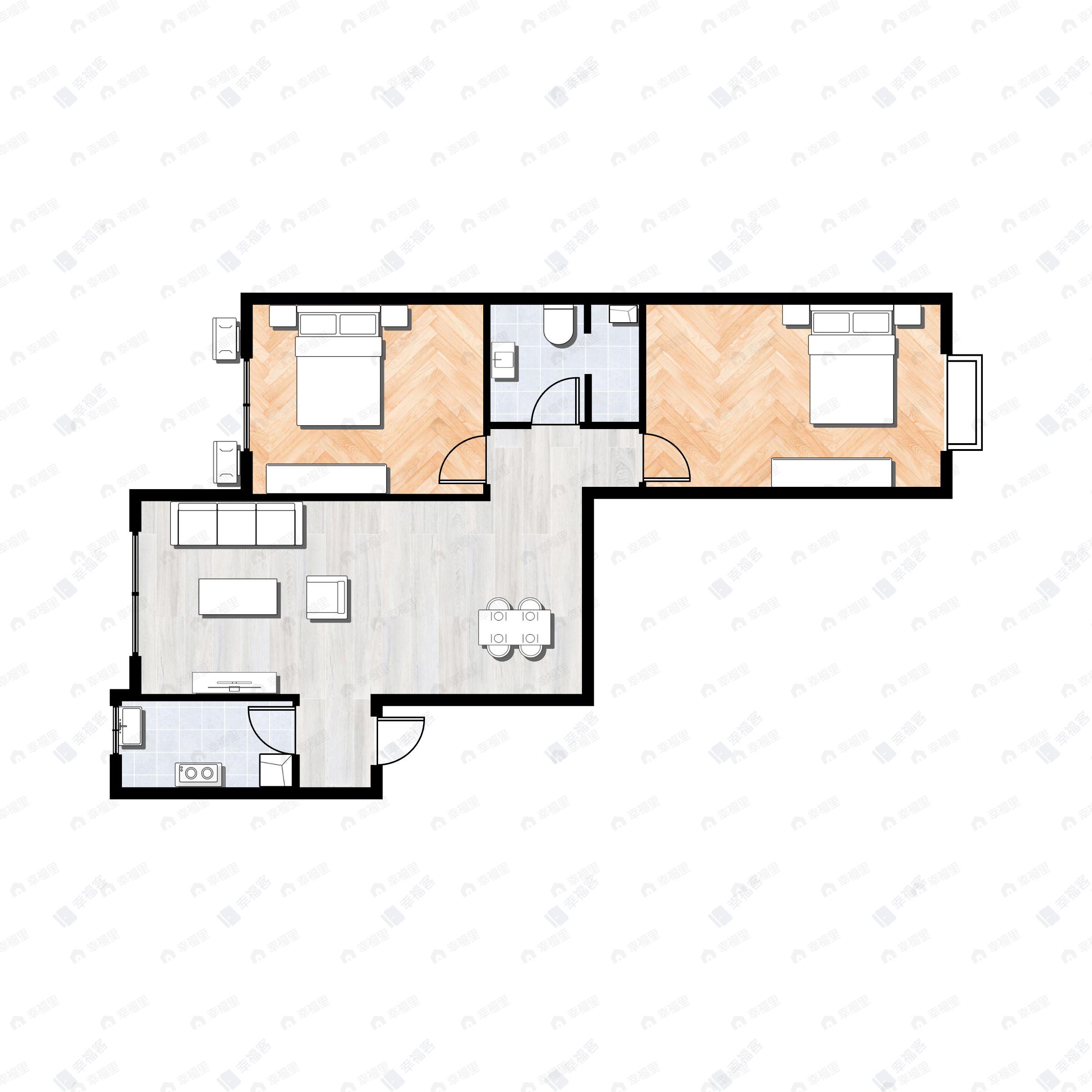 2室2厅1卫建面98平西|东户型图