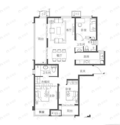 建业定鼎府3室2厅2卫户型图