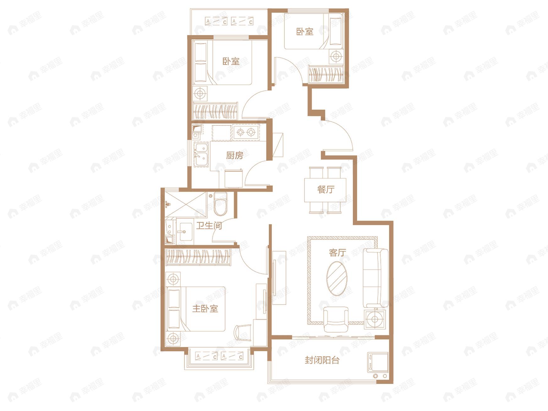恒大上和府3室2厅1卫户型图