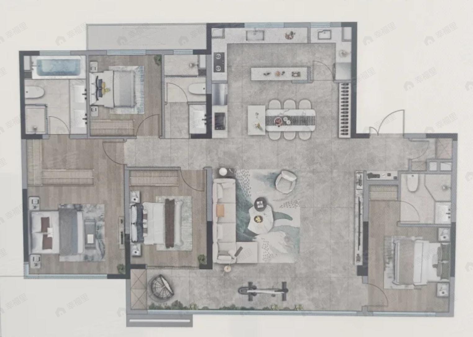 4室2厅3卫建面188平户型图