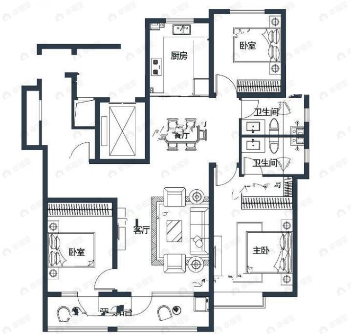 远洋繁花里3室2厅2卫户型图