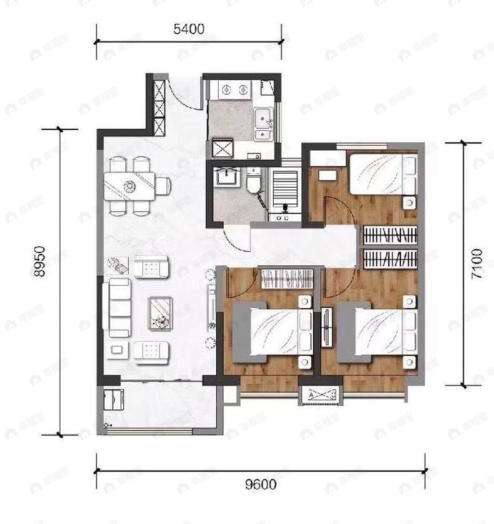 佳栖云四季3室2厅1卫户型图