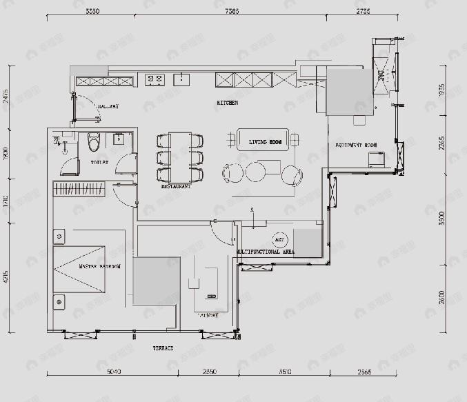 观音桥1号1室2厅1卫户型图