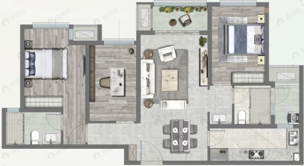 保利和光尘樾3室2厅2卫户型图