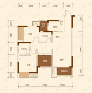 泽科空港中心2室2厅2卫户型图