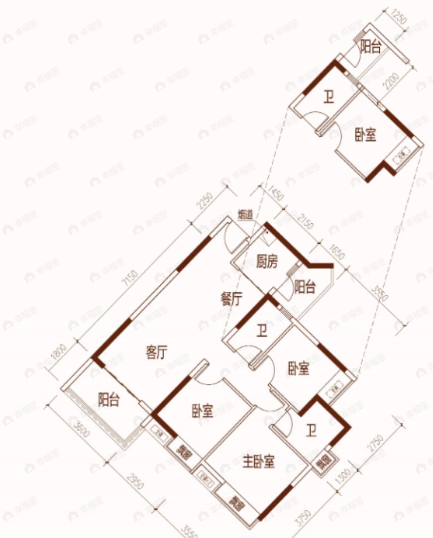 3室2厅2卫建面100平户型图