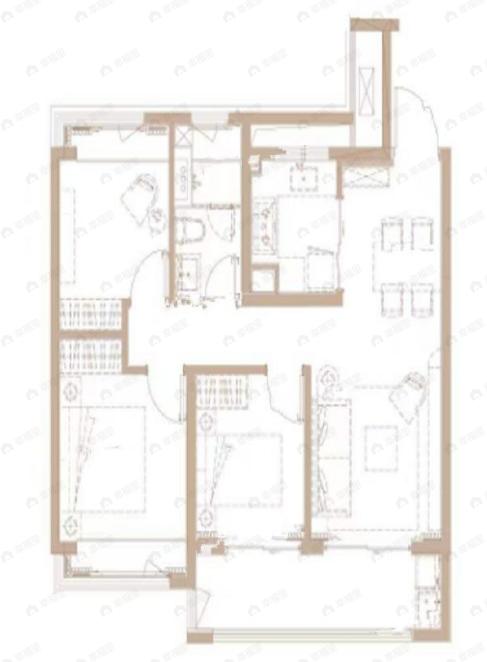 3室2厅1卫建面89平户型图