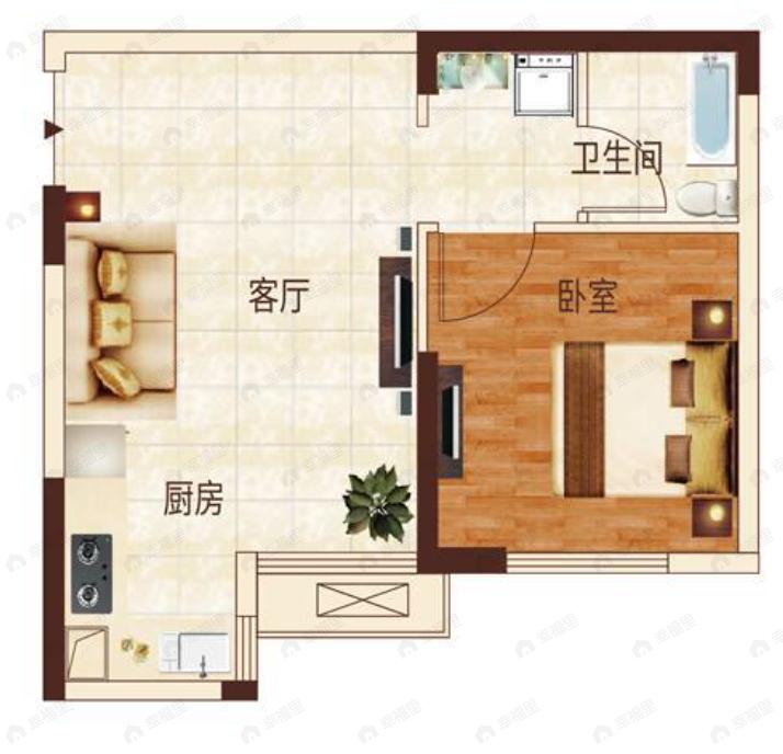 银泰御华园三期1室1厅1卫户型图