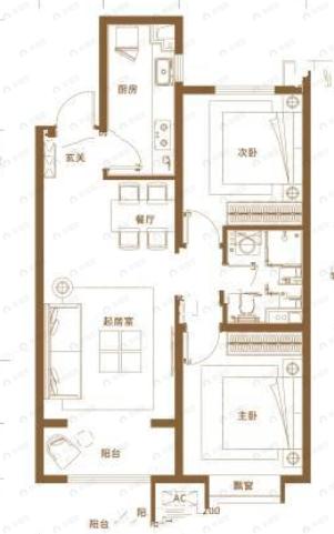 保利金地迎泽上品2室2厅1卫户型图