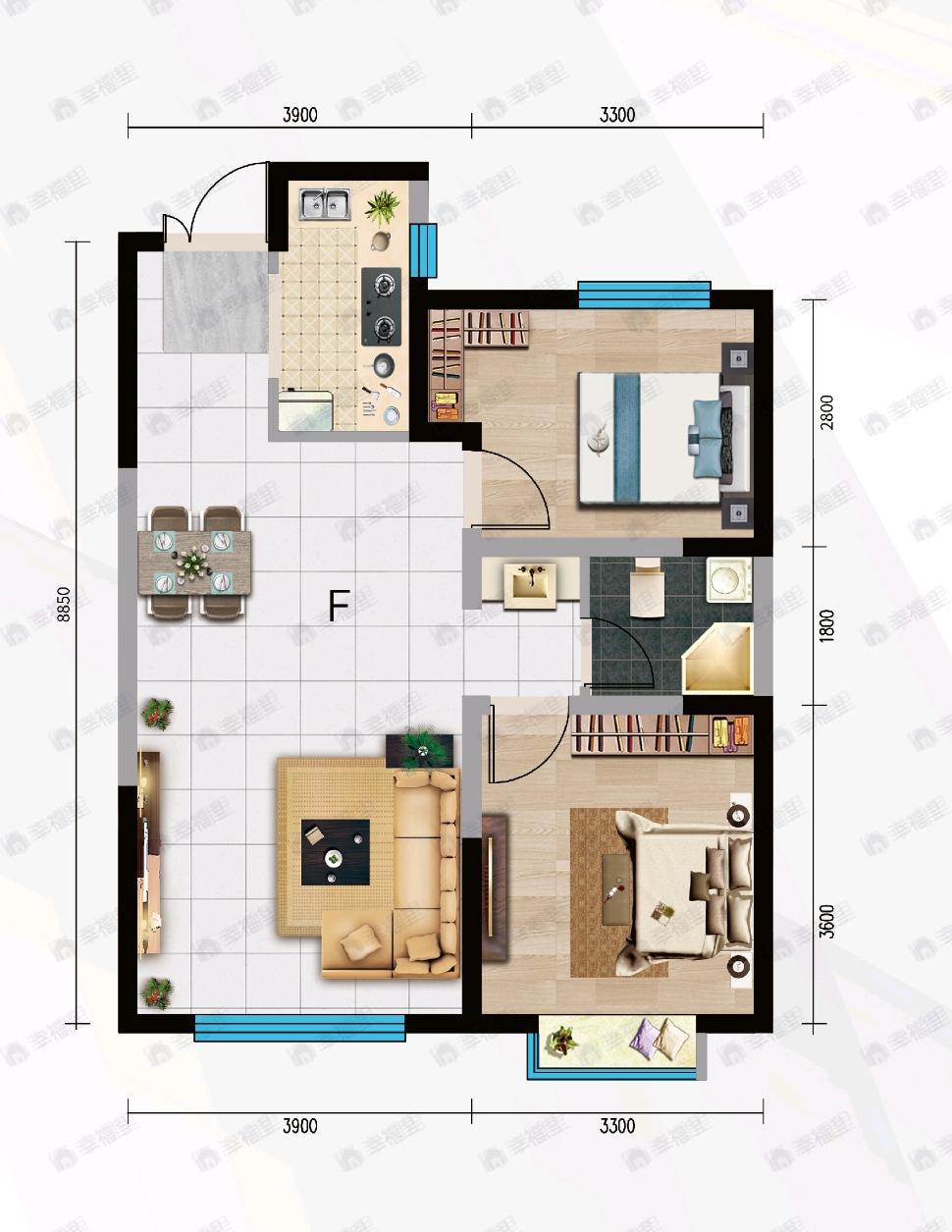 万枫美利山2室2厅1卫户型图