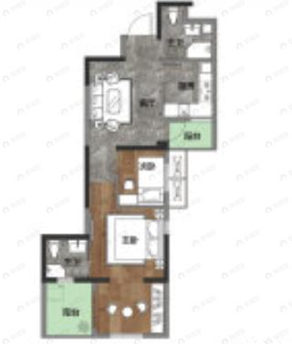 华生澜岸公馆2室1厅2卫户型图