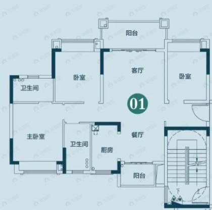 敏捷水映澜山3室2厅2卫户型图
