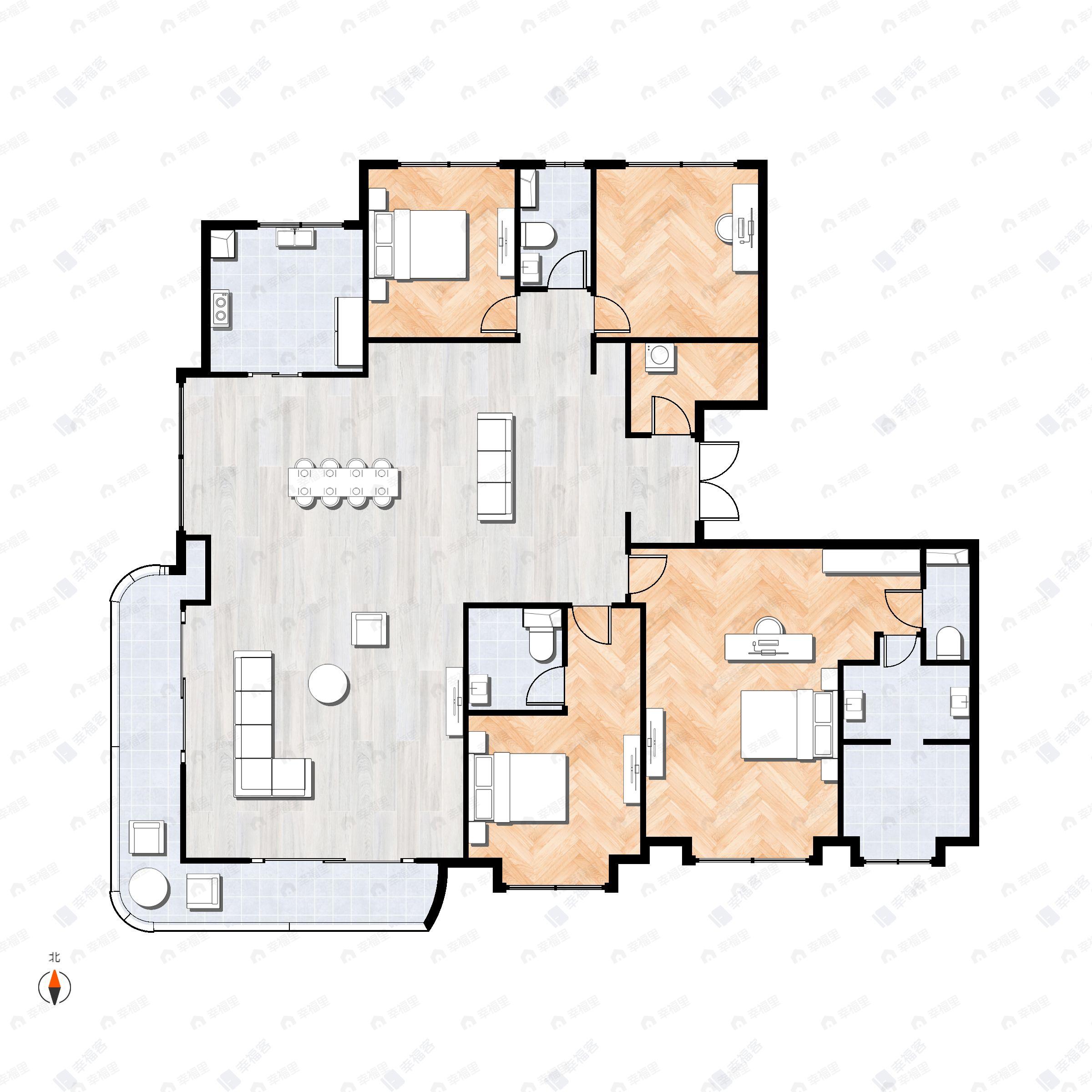 4室2厅2卫建面224平北|南|西户型图
