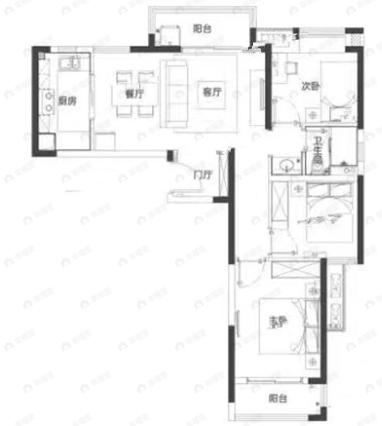 美联城观3室2厅2卫户型图