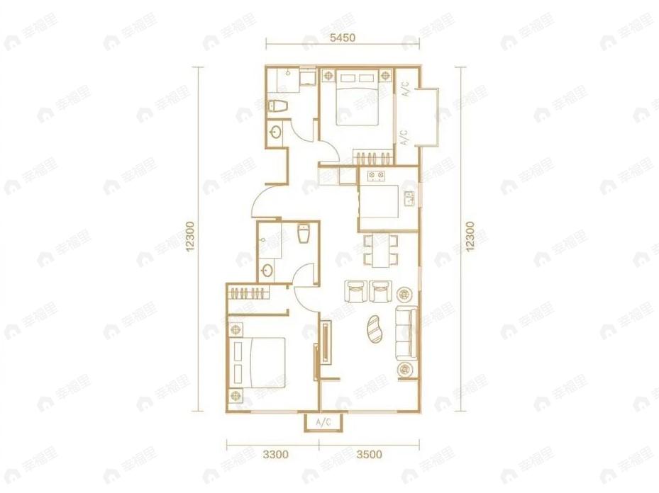 首创住总禧瑞金海2室2厅2卫户型图