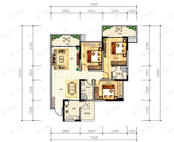 绿洲金座二期3室2厅2卫户型图