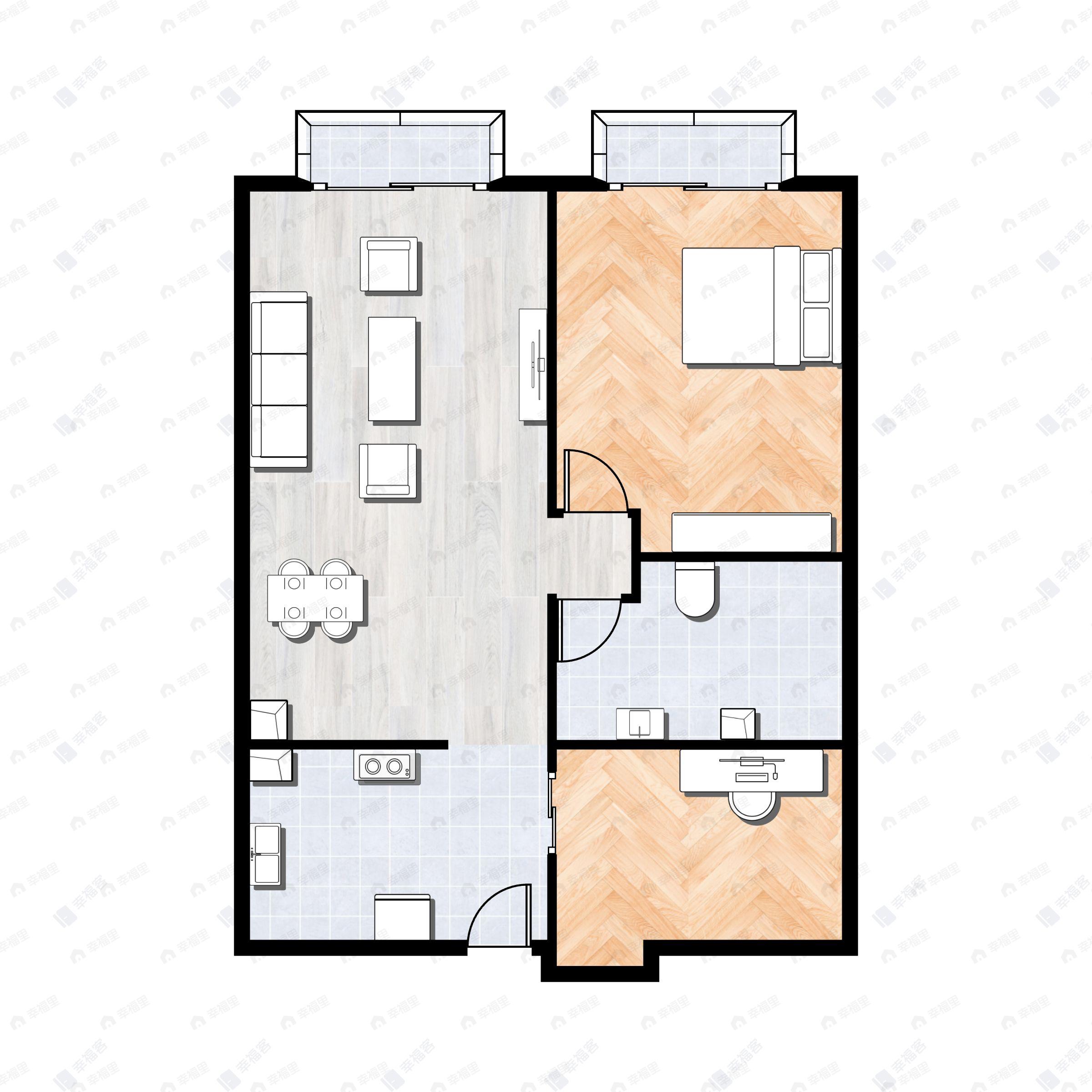 2室2厅1卫建面121平北户型图
