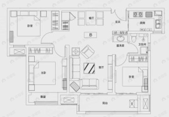 建业贰号城邦3室2厅1卫户型图