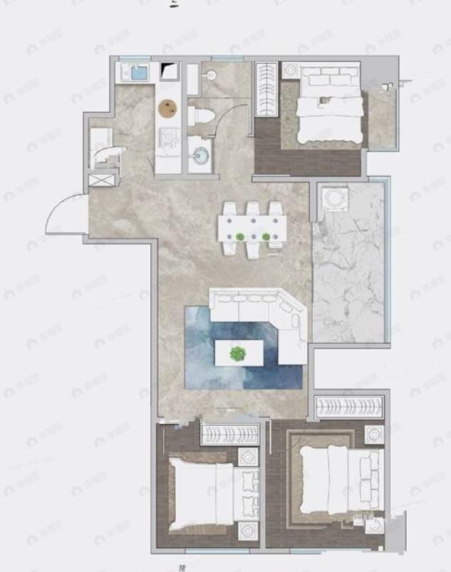龙湖天第3室2厅2卫户型图