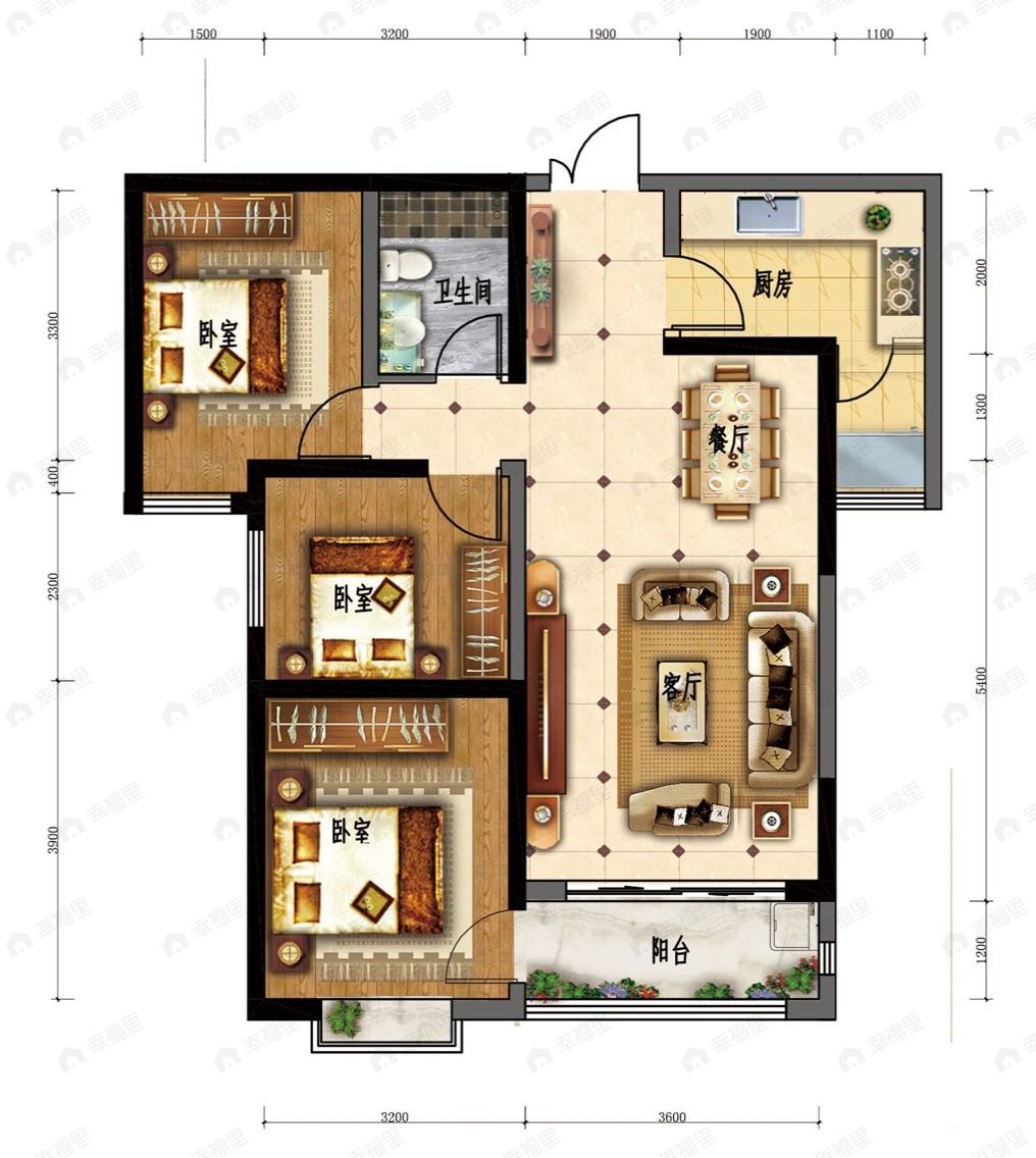润泽佳苑3室2厅1卫户型图