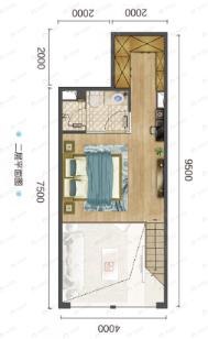 虹桥国际HQ公寓1室2厅2卫户型图