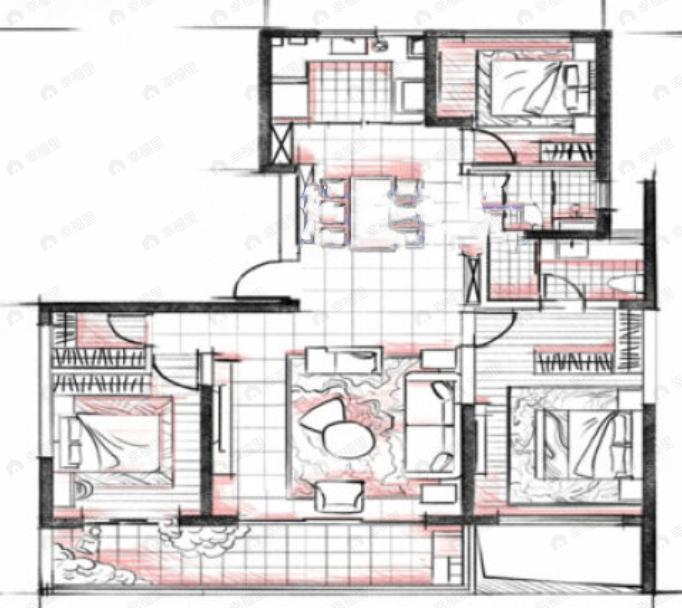 3室2厅2卫建面144m²南户型图