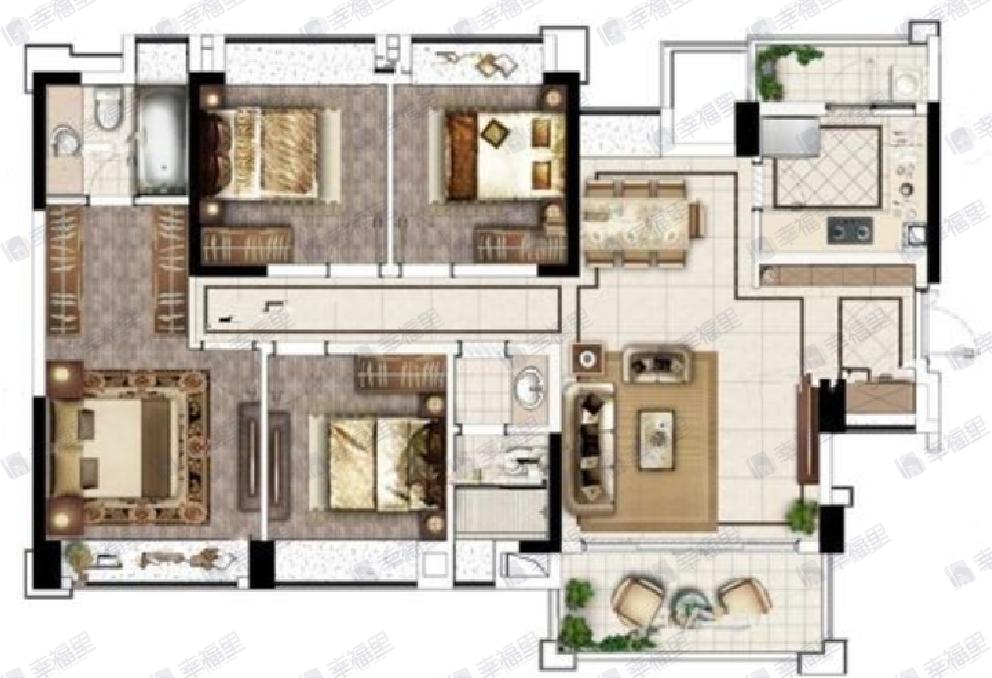 城投置地梧桐栖4室2厅2卫户型图