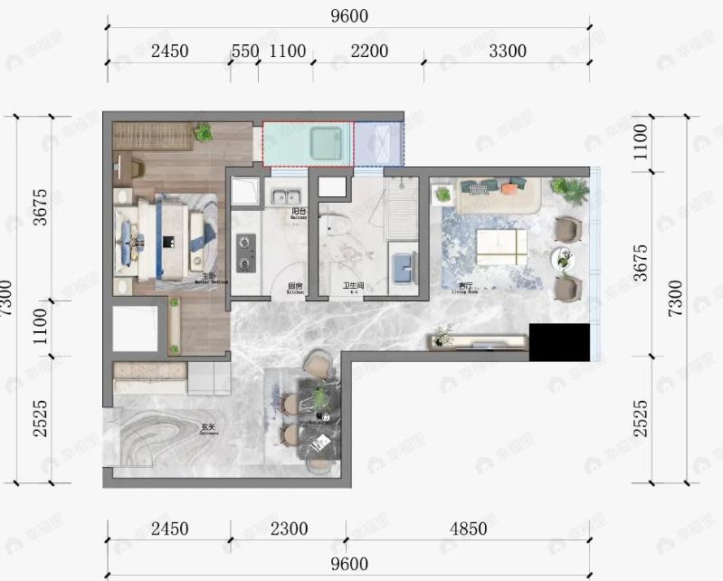 W云上1室2厅1卫户型图
