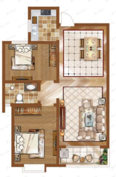 盛唐融城2室2厅1卫户型图