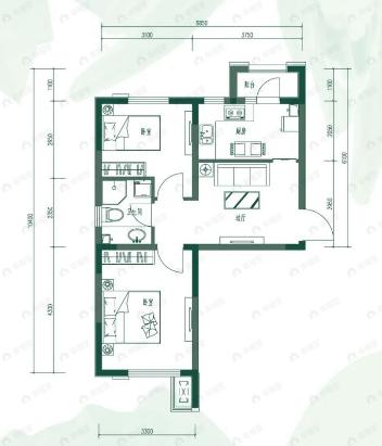 中车花溪镇二期2室1厅1卫户型图