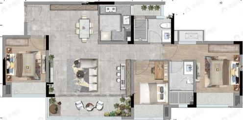 融创云翠3室2厅2卫户型图