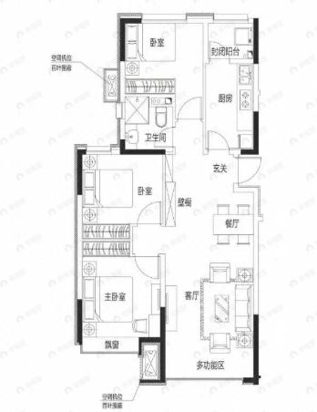 沈阳恒大中央广场3室2厅1卫户型图