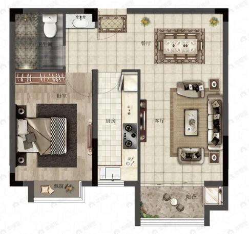 荣景苑1室2厅1卫户型图