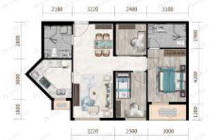 3室2厅2卫建面100平户型图