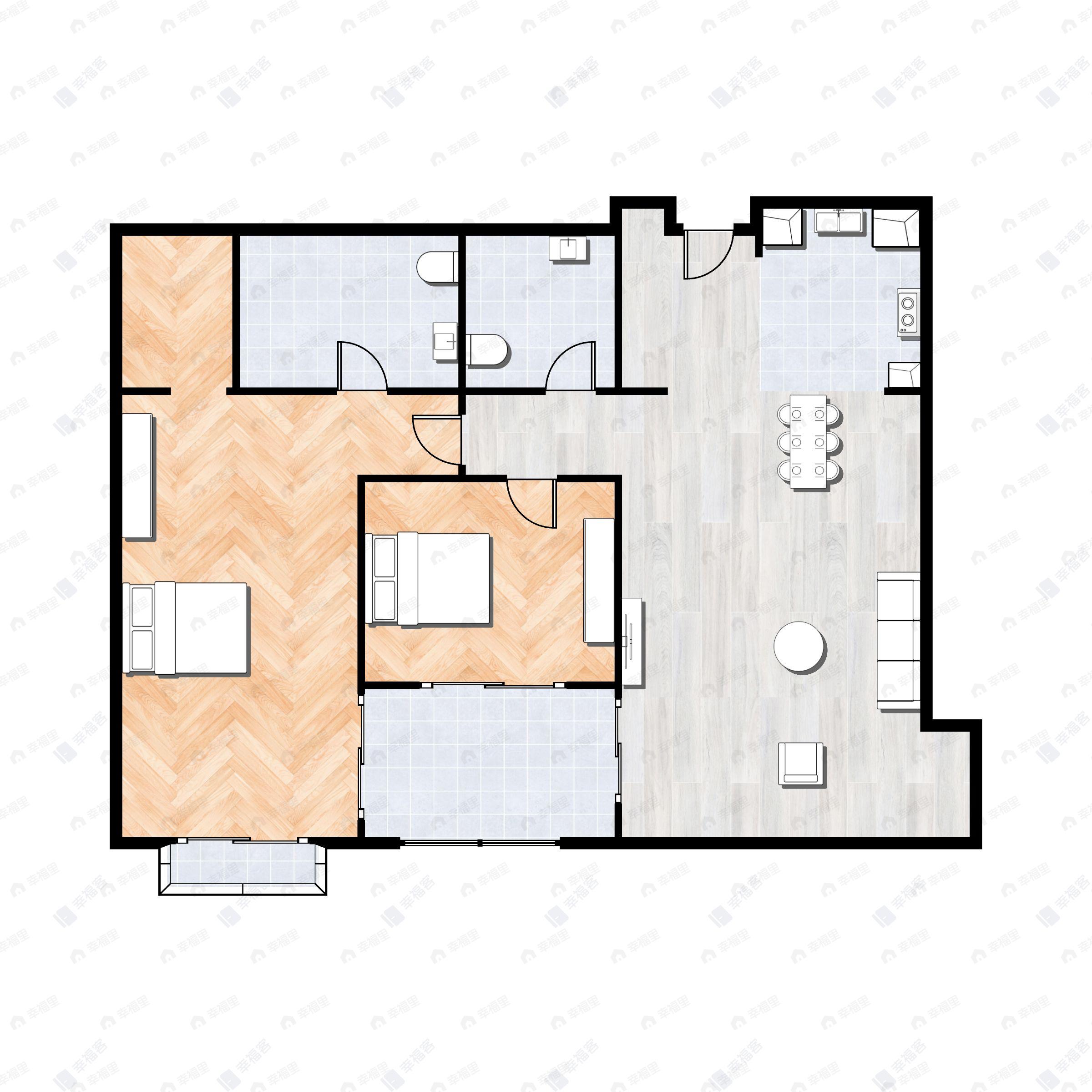 2室2厅2卫建面183平南户型图