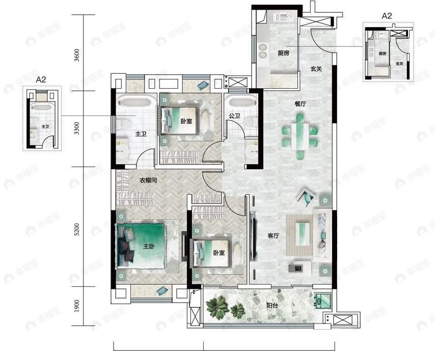 汉口道6号3室2厅2卫户型图