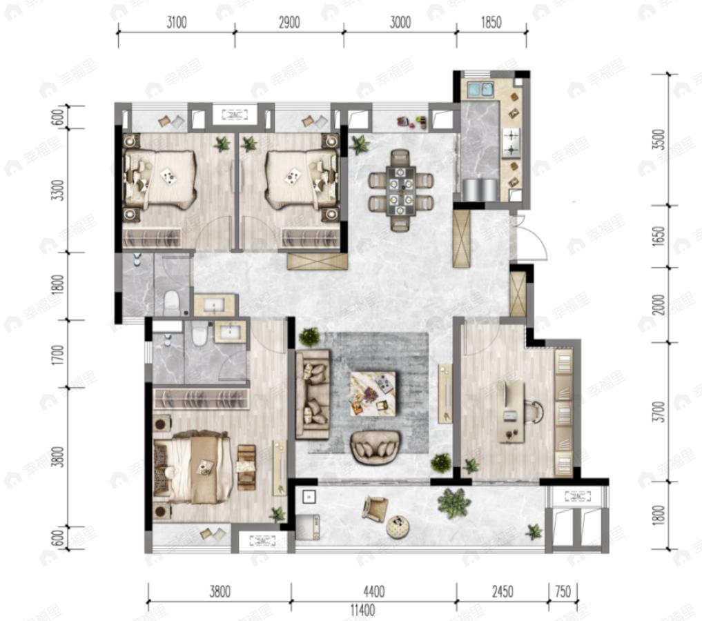 昆仑御4室2厅2卫户型图