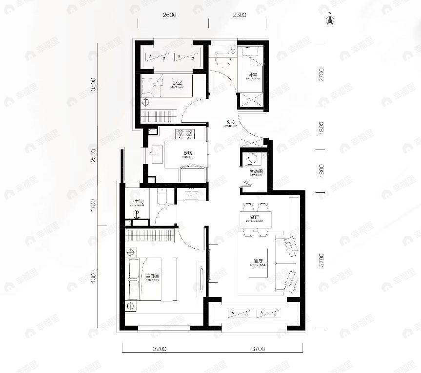 中海学仕里3室2厅1卫户型图