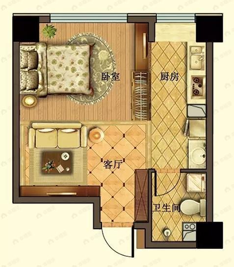 假日云鼎中心1室1厅1卫户型图