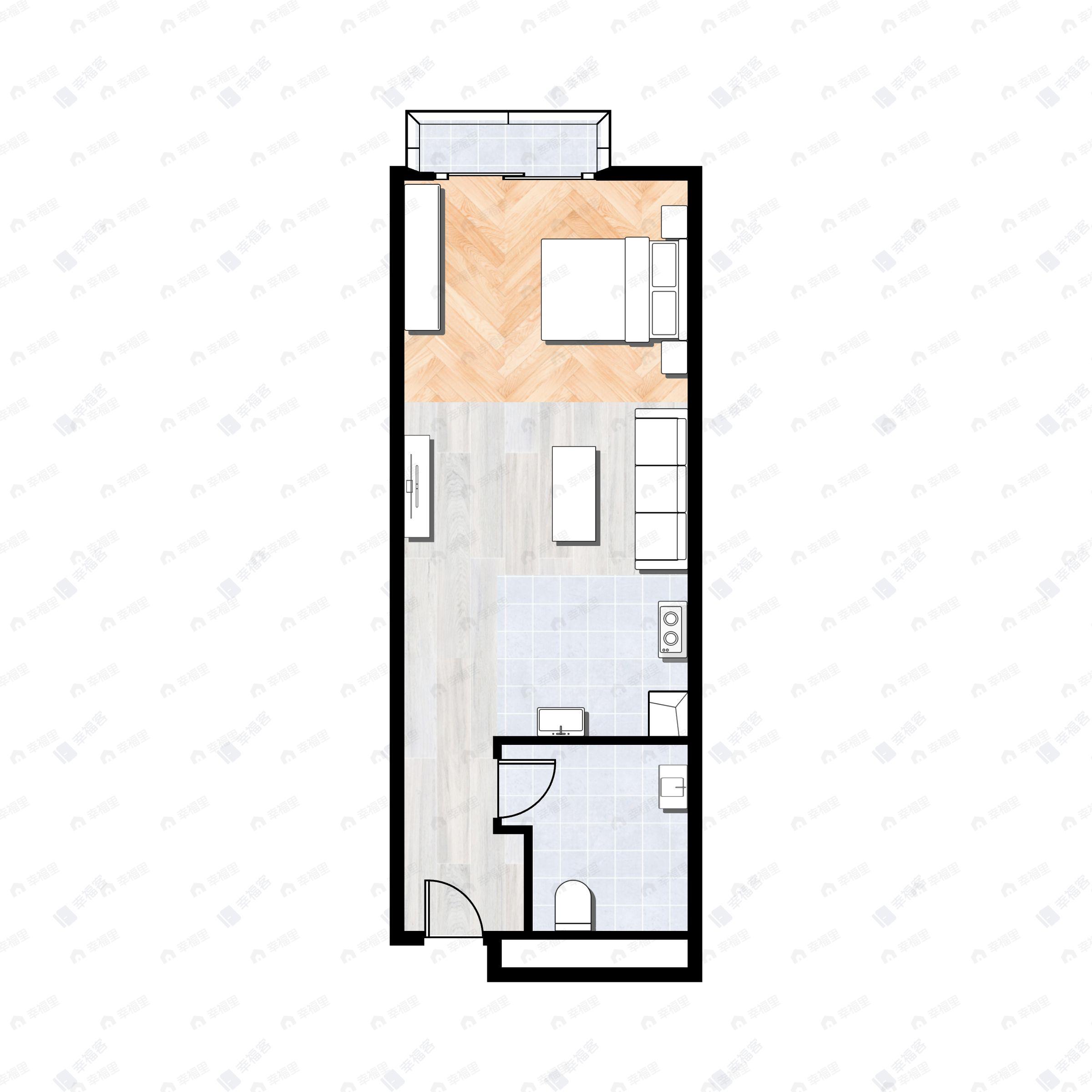 1室1厅1卫建面60m²北户型图