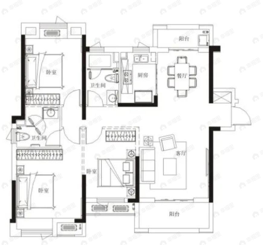 兰江公园里3室2厅2卫户型图