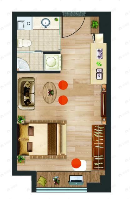 山钢东部新天地1室1厅1卫户型图