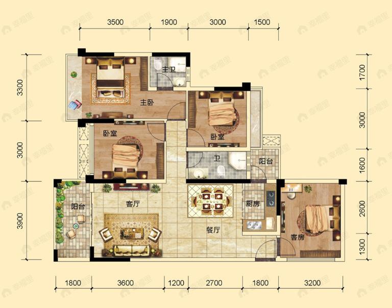 荣良麒麟华府4室2厅2卫户型图