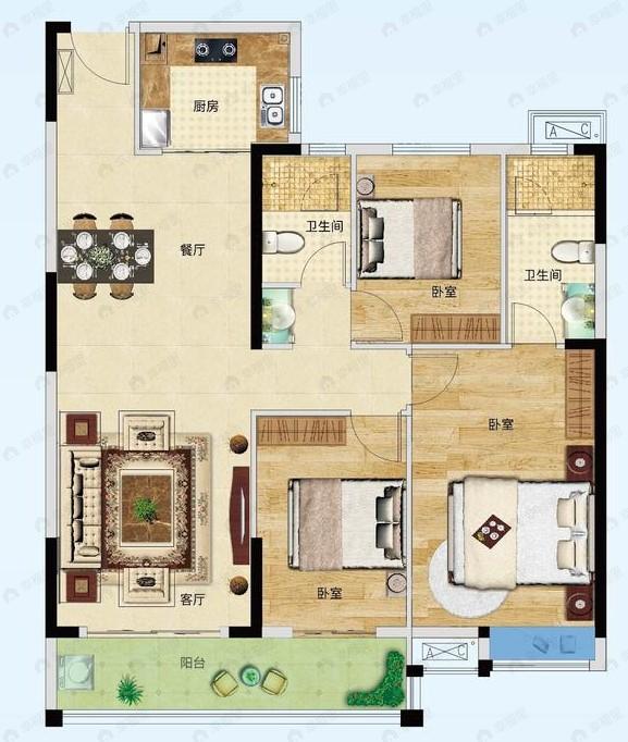 天纵御景湾3室2厅2卫户型图