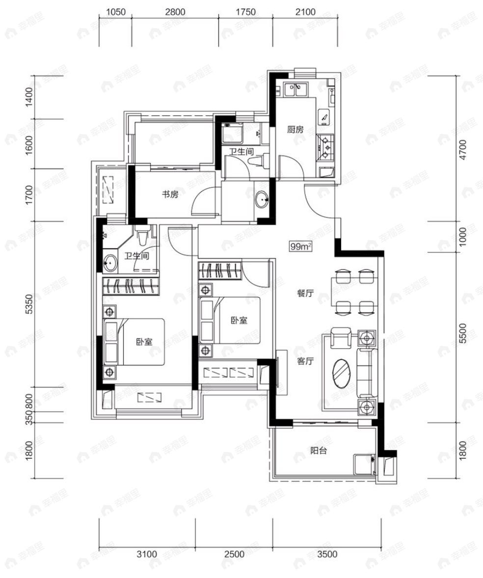 东青云锦熙悦3室2厅2卫户型图